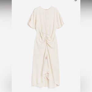 NWOT H&M Cream Ruched-Back midi Dress Slit Sleeve Medium